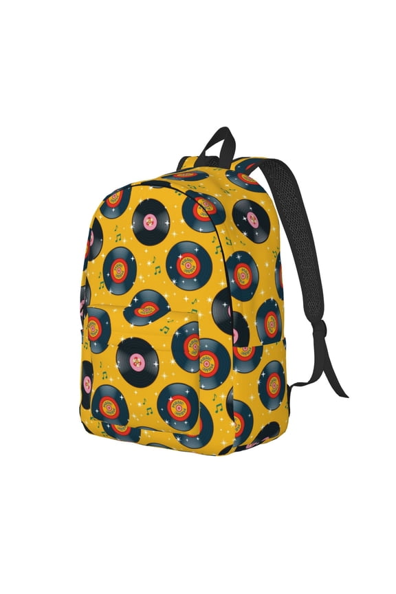 Retro Vinyl Records Pattern Durable Canvas Backpack for Men & Women – Stylish & Lightweight – Adjustable Straps, Multiple Pockets – Fits 15-17 Inch LaptopsSmall