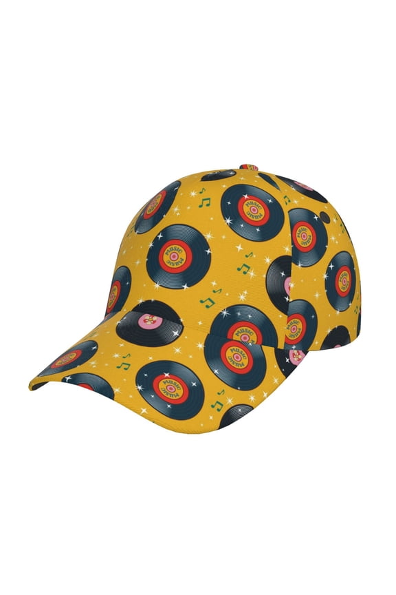Retro Vinyl Records Pattern Mens Baseball Cap Adjustable Curved Brim Hat, Soft Cotton Sports Cap for Outdoor, Casual, and Everyday Wear, Comfortable & Breathable