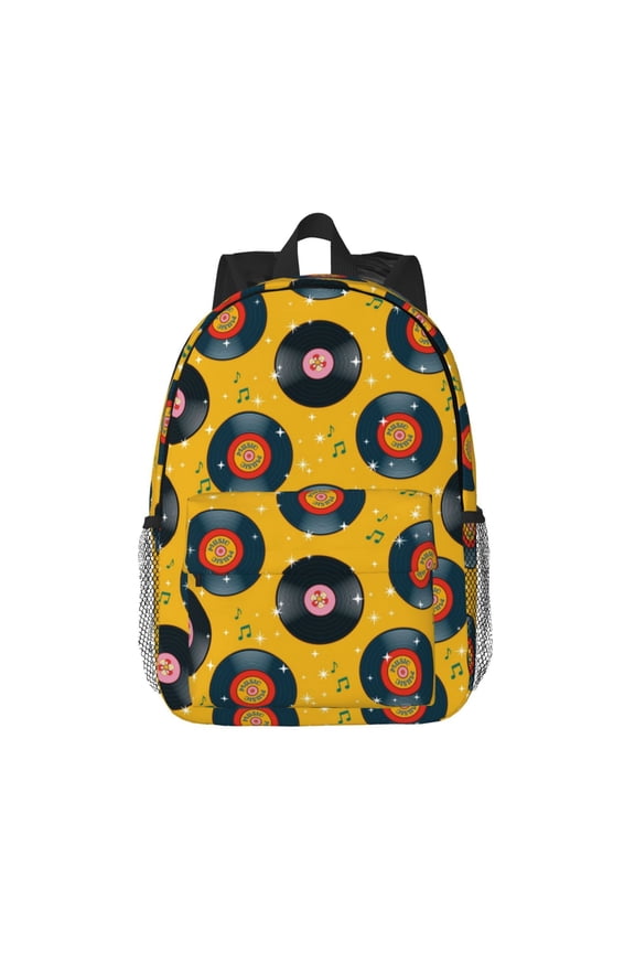 Retro Vinyl Records Pattern Student Backpack Water-resistant Backpack 15-inch Laptop Backpack Lightweight Adjustable School Backpack