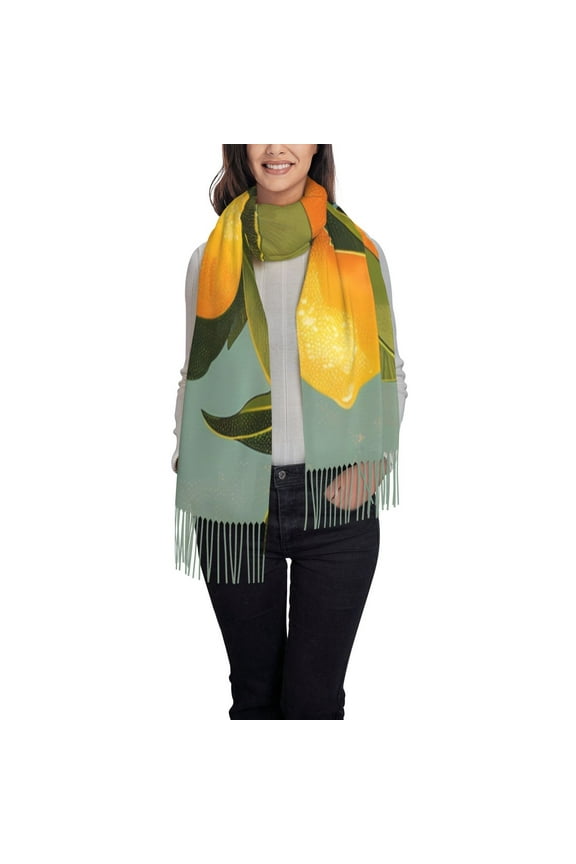 Retro Warm Lemon Flower Women's Traditional Scarf Wrap Tassel Shawl Fringes Neck Head Shawl Retro Scarf