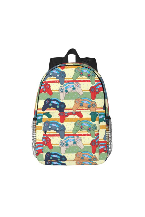 Retro With Joysticks Pattern Student Backpack Water-resistant Backpack 15-inch Laptop Backpack Lightweight Adjustable School Backpack