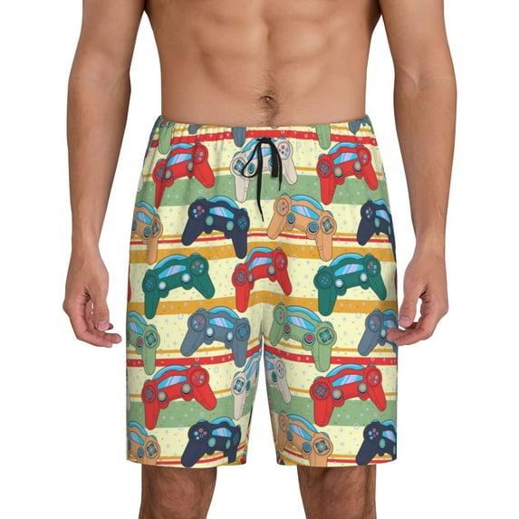 Rateoe Retro With Joysticks Print Men's Lounge Shorts – Soft & Breathable Pajama Bottoms with Pockets, Elastic Waistband, Lightweight Sleepwear for Nightwear & Loungewear-X-Large