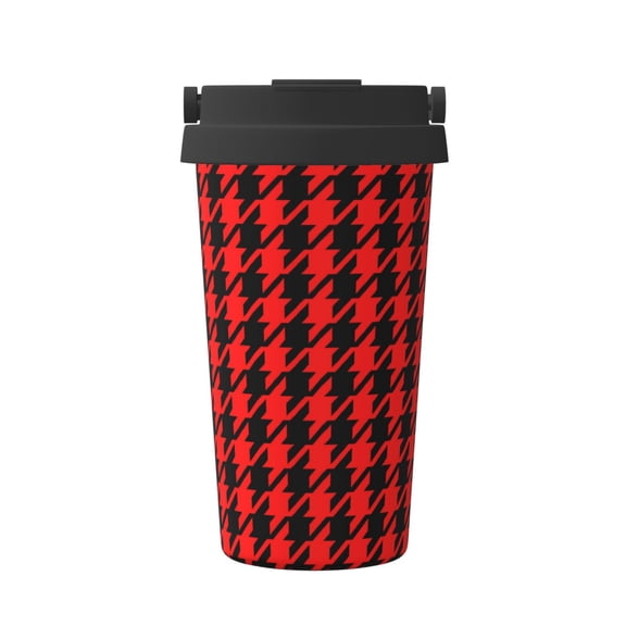 Rateoe Retro red and Black Houndstooth Pattern Travel Coffee Mug Tumbler with Flip Lid | Reusable Insulated Stainless Steel Cold Brew Iced Coffee Cup Thermos
