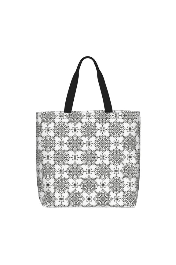 Retro sketch flower lines Print Lightweight Tote Bag for Women, Water-Resistant Shoulder Bag with Zipper, Spacious Casual Handbag for Work, School, Shopping
