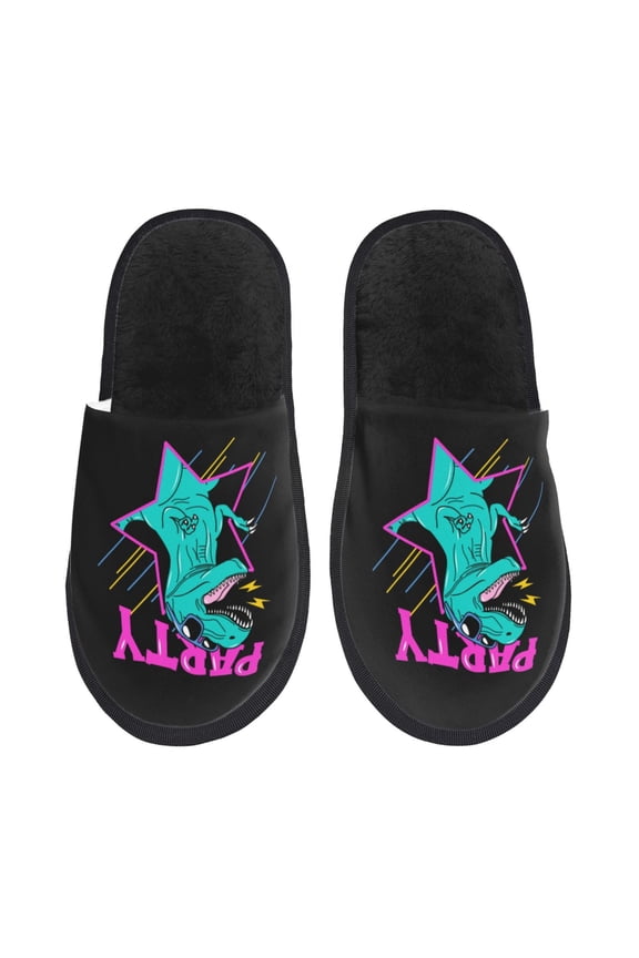 Rex Dinosaur With Sunglasses Pattern Fuzzy Slippers Fuzzy Soft House Slippers Plush Furry Warm Cozy Open Toe Fluffy Home Shoes-Large