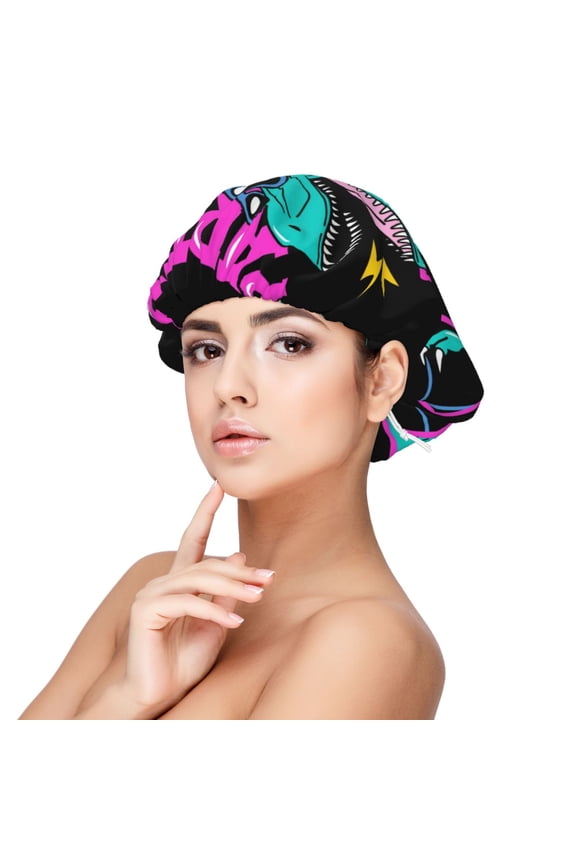 Rex Dinosaur With Sunglasses Pattern Silk Satin Hair Bonnet for Sleeping, Adjustable Sleep Cap Turban for Women , Curly Straight Hair Long Large Braid