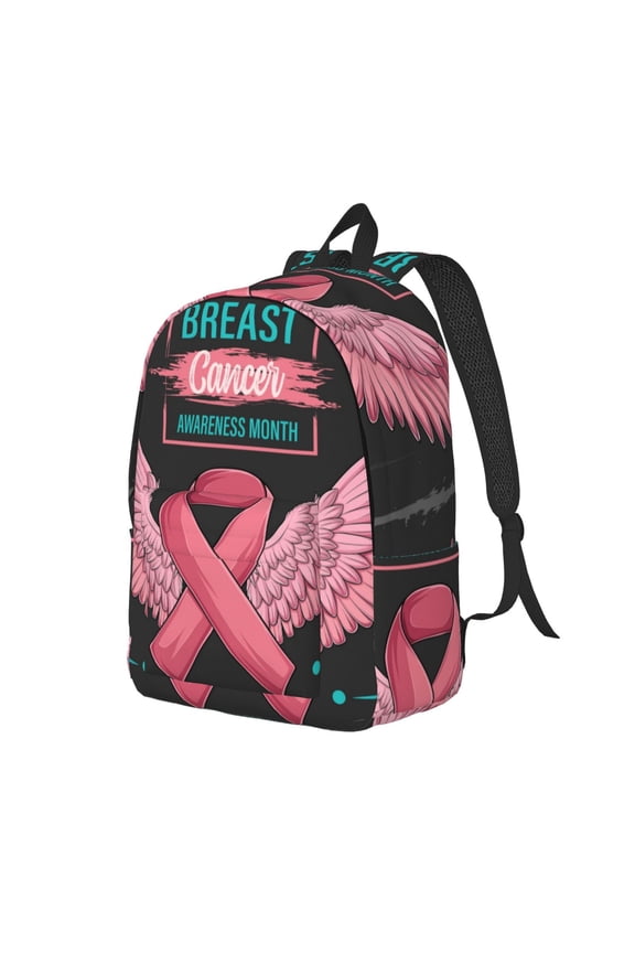 Ribbon With Angel Wings Pattern Durable Canvas Backpack for Men & Women – Stylish & Lightweight – Adjustable Straps, Multiple Pockets – Fits 15-17 Inch LaptopsMedium