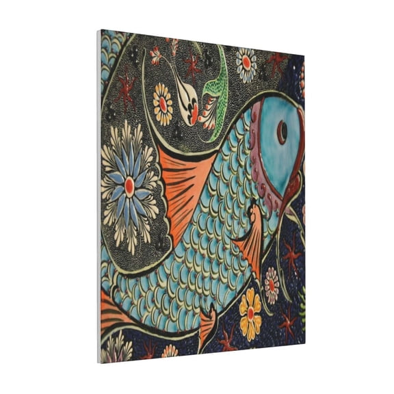 Rateoe Rich Fish Pattern Decorative Picture – Unique Modern Wall Art, Ready-to-Hang Canvas Print for Home (Vertical)