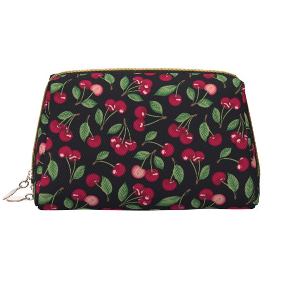 Rateoe Ripe Red Cherry for Travel Makeup Bag,Large Capacity Cosmetic Bags for Women,Waterproof Portable Pouch Open Flat Toiletry Bag Make up Organizer