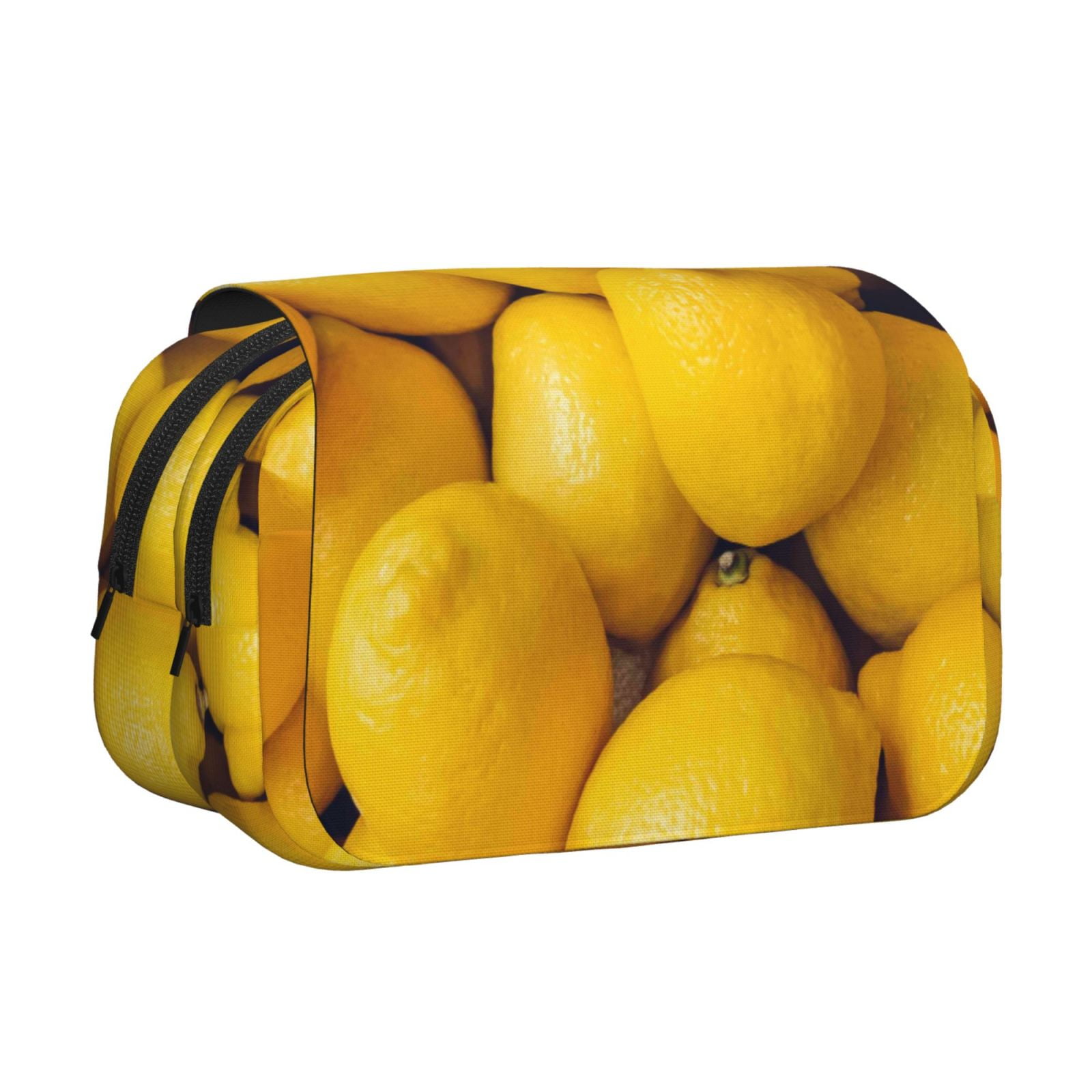 Rateoe Ripe Yellow Lemon Pattern Double Clamshell Pen Case, Storage Organizer with Two Zipper Compartments– Holds Up to 50 Pencils & Pens