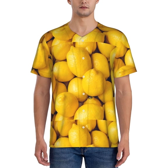 Rateoe Ripe Yellow Lemon Pattern Men’s Baseball Short Sleeve Polo Shirt, Midweight Men's Shirt Golf Shirt Polo Shirts Quick Dry Short-Medium
