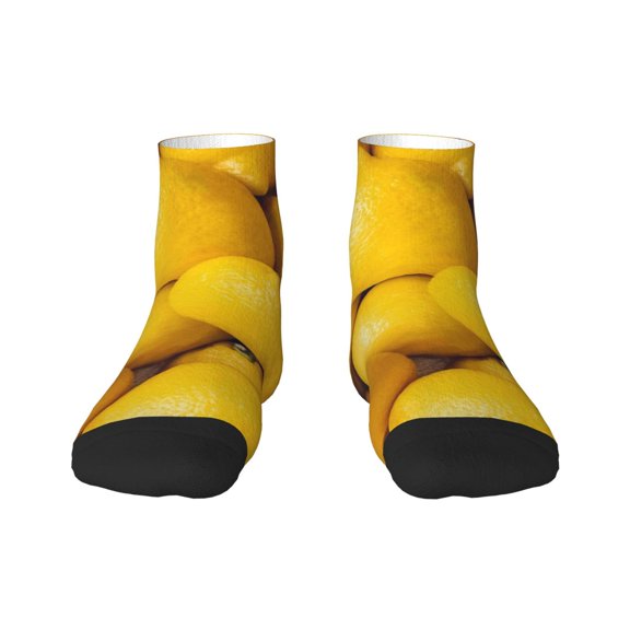 Rateoe Ripe Yellow Lemon Pattern Quarter Crew Socks,Toe Seamed Ankle Socks,Cotton Cushioned Breathable Athletic Crew Sports Socks
