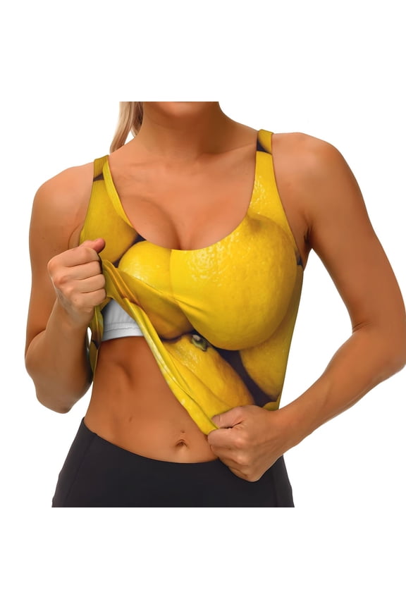 Ripe Yellow Lemon Print Womens' Sports Bras Scoop Neck Sports Vest- Padded U Back Seamless High Impact Support