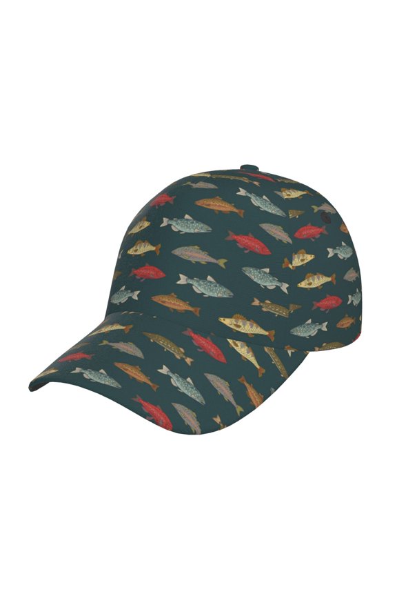 River Freshwater Fish Pattern Mens Baseball Cap  Adjustable Curved Brim Hat, Soft Cotton Sports Cap for Outdoor, Casual, and Everyday Wear, Comfortable & Breathable