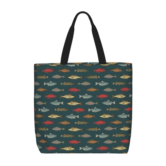 Rateoe River Freshwater Fish Print Lightweight Tote Bag for Women, Water-Resistant Shoulder Bag with Zipper, Spacious Casual Handbag for Work, School, Shopping