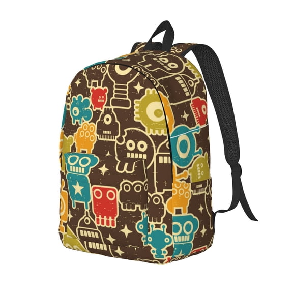 Rateoe Robot and Monsters Pattern Durable Canvas Backpack for Men & Women – Stylish & Lightweight – Adjustable Straps, Multiple Pockets – Fits 15-17 Inch LaptopsSmall