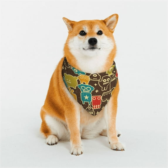 Rateoe Robot and Monsters Print Pet Scarf for Dogs and Cats – Stylish Reflective Design, Breathable & Durable Pet Bandana with Quick-Release Buckle-Medium
