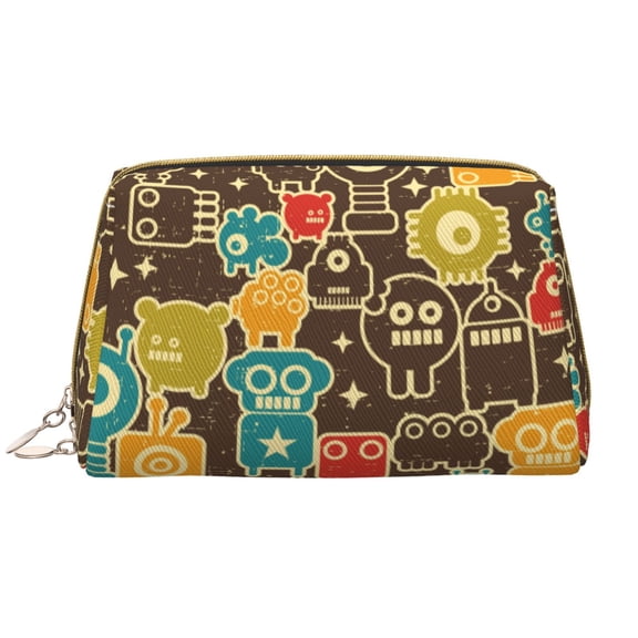 Rateoe Robot and Monsters for Travel Makeup Bag,Large Capacity Cosmetic Bags for Women,Waterproof Portable Pouch Open Flat Toiletry Bag Make up Organizer