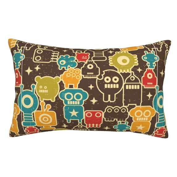 Rateoe Robot and Monsters Pattern Decorative Pillow Case,Throw Pillow Covers,Plush Pillow Cover,Soft Pillow Case,Velvet Pillow Case-16"x24"