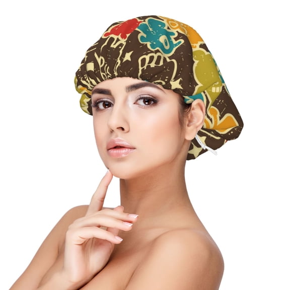 Rateoe Robot and Monsters Pattern Silk Satin Hair Bonnet for Sleeping, Adjustable Sleep Cap Turban for Women , Curly Straight Hair Long Large Braid