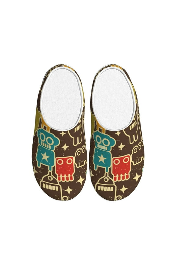 Robot and Monsters Print Women's Men's Cotton Knit Slippers Lightweight Memory Foam Indoor House Shoes with Anti-Skid Sole-40/41