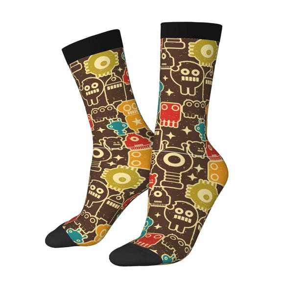 Rateoe Robot and Monsters for Women Casual Calf Socks - Cute Crew Socks - Thin Soft Above Ankle Socks Size 5-11