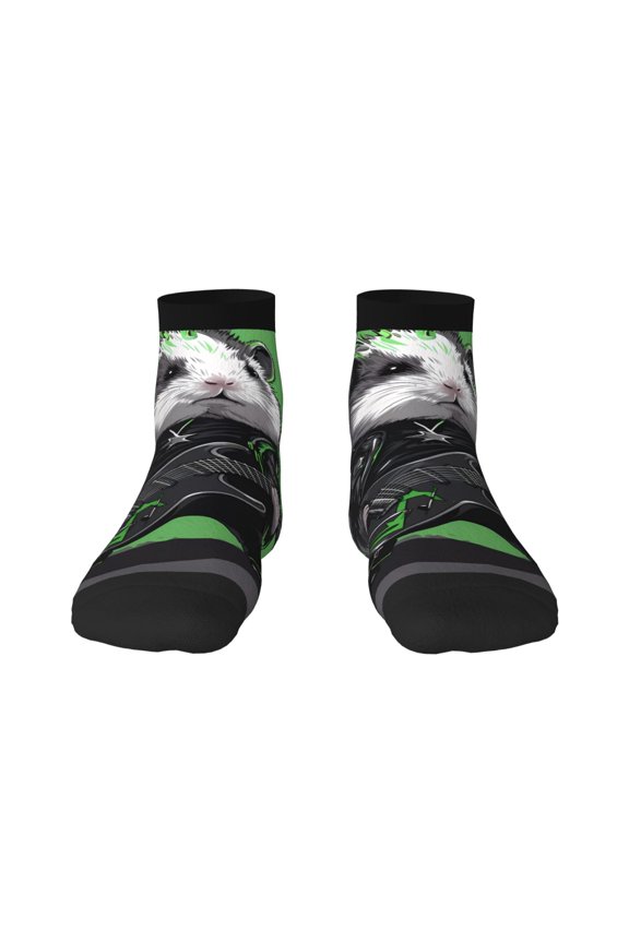 Rock Guitar Guinea Pig Pattern Quarter Crew Socks,Toe Seamed Ankle Socks,Cotton Cushioned Breathable Athletic Crew Sports Socks