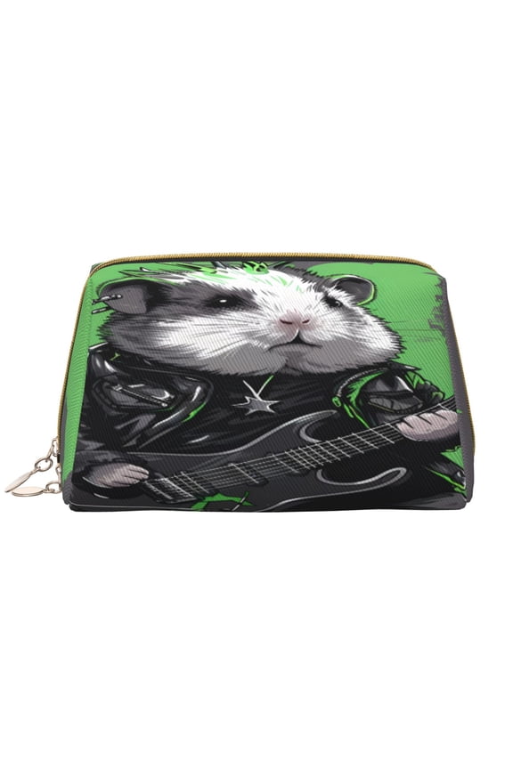 Rock Guitar Guinea Pig for Travel Makeup Bag,Large Capacity Cosmetic Bags for Women,Waterproof Portable Pouch Open Flat Toiletry Bag Make up Organizer