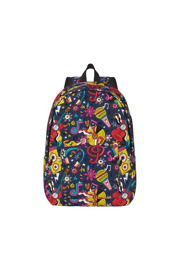 Rock Music Pattern Canvas College Laptop Backpack,Travel Daypack,Durable Rucksack Travel Notebook Bag School Backpack Book Bag for Men Women-Small