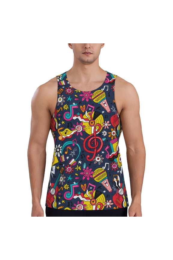 Rock Music Pattern Sleeveless Gym Shirt Muscle Tee Breathable Workout Shirt Slim-Fit Tank Quick Dry Fit Muscle Tank Top Bodybuilding Sleeveless T Shirt-
