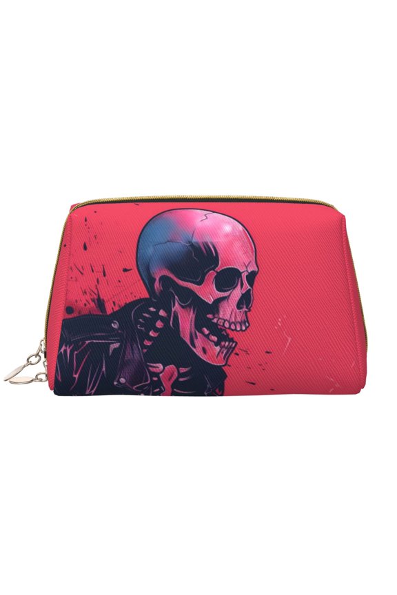 Rock Skull Guitarist for Travel Makeup Bag,Large Capacity Cosmetic Bags for Women,Waterproof Portable Pouch Open Flat Toiletry Bag Make up Organizer