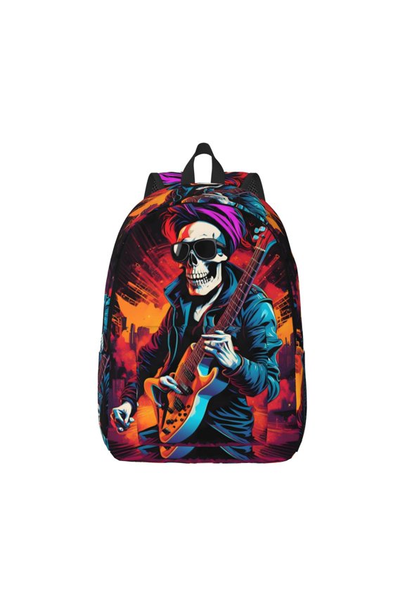 Rock Skull Singer Pattern Canvas College Laptop Backpack,Travel Daypack,Durable Rucksack Travel Notebook Bag School Backpack Book Bag for Men Women-Small