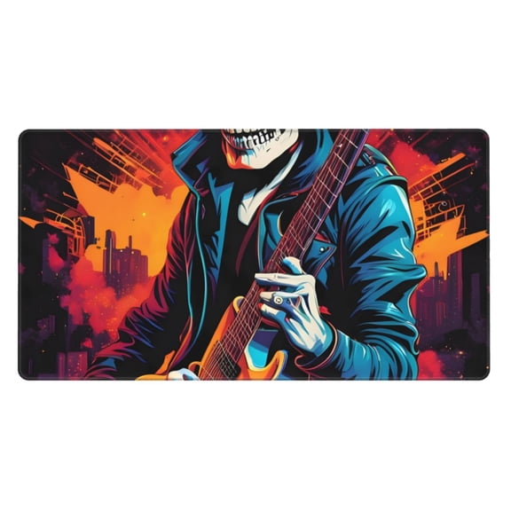 Rateoe Rock Skull Singer Print Mouse Pad - Extended Large Gaming Mousepad,Non-Slip Stitched Edge,16x29.5 Inch
