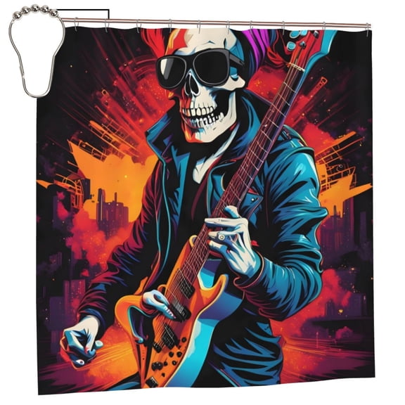 Rateoe Rock Skull Singer Shower Curtain - Fancy Bathroom Shower Curtain Sets - Waterproof Shower Curtain with Hooks with 12 Plastic Hooks 72x72 Inches