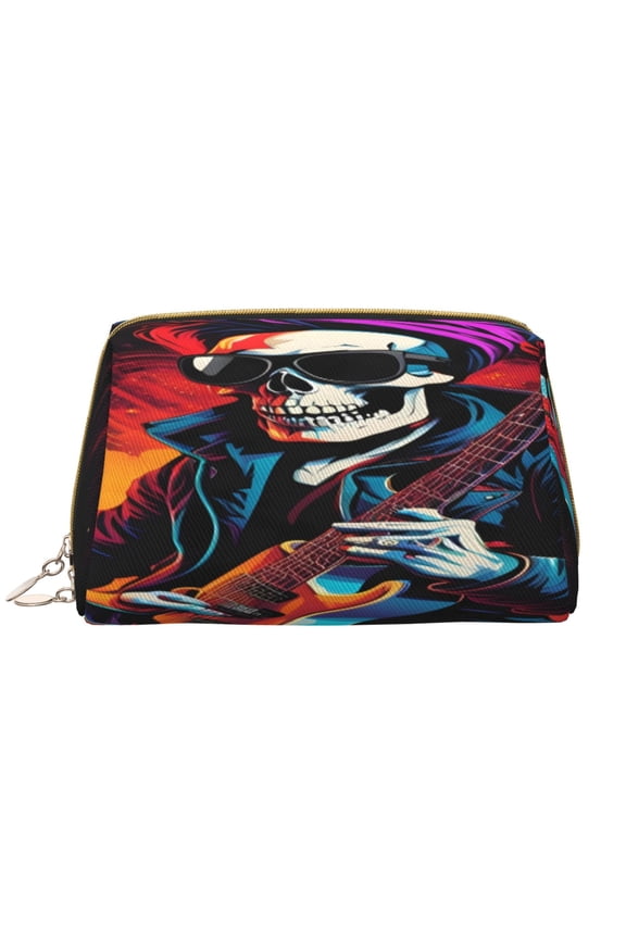 Rock Skull Singer for Travel Makeup Bag,Large Capacity Cosmetic Bags for Women,Waterproof Portable Pouch Open Flat Toiletry Bag Make up Organizer