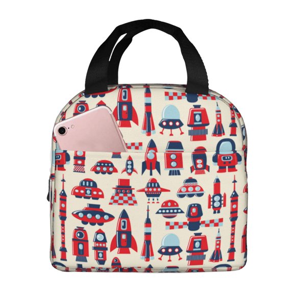 Rateoe Rocket Pattern Pattern Insulated Lunch Bag with Thick Aluminum Foil Lunch Tote Bag with Front Pocket for Men and Women, Ideal for Work, School, Picnics, and Travel