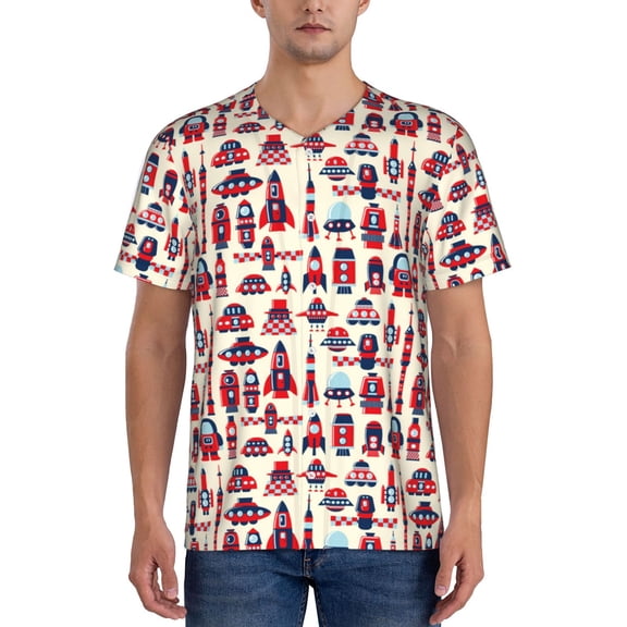 Rateoe Rocket Pattern Pattern Men’s Baseball Short Sleeve Polo Shirt, Midweight Men's Shirt Golf Shirt Polo Shirts Quick Dry Short-Medium