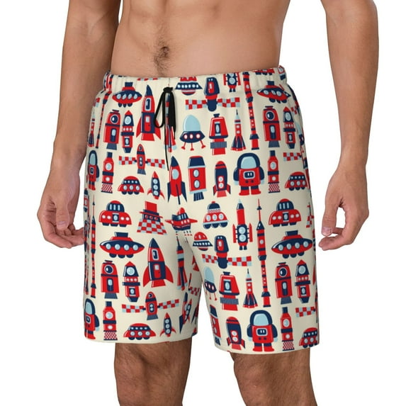 Rateoe Rocket Pattern Pattern Men’s Swim Shorts with Compression Liner – Double-Layered Quick-Dry Swimwear, Comfortable & Stretchy Beach Shorts-3X-Large