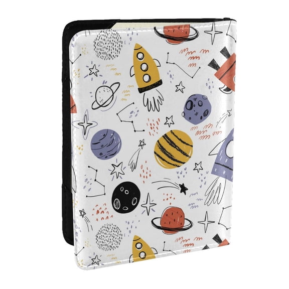 Rateoe Rocket Planets Pattern Passport Holder Wallet Leather Mulit-purpose Travel Wallet Credit Cards Case ,Passport Cover for Women Men-6.5 in