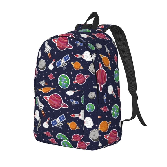 Rateoe Rocket Satellite Pattern Durable Canvas Backpack for Men & Women – Stylish & Lightweight – Adjustable Straps, Multiple Pockets – Fits 15-17 Inch LaptopsMedium