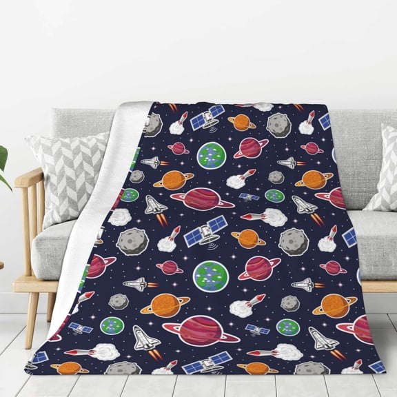Rateoe Rocket Satellite Pattern Flannel Throw Blanket, Ultra-soft Blanket for Bed, Couch, Car, Hypoallergenic Anti-pilling blanket-40"x30"(Vertical)