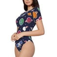 thumbnail image 1 of Rateoe Rocket Satellite Printed Women Rash Guard Short Sleeve,Tummy control Swimsuit Surfing Swimsuit Bathing Suit Short-sleeved Onesie UPF 50+, 1 of 6