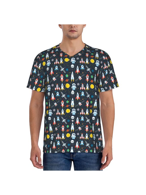 Rocket Space Pattern Men’s Baseball Short Sleeve Polo Shirt, Midweight Men's Shirt Golf Shirt Polo Shirts Quick Dry Short-4X-Large
