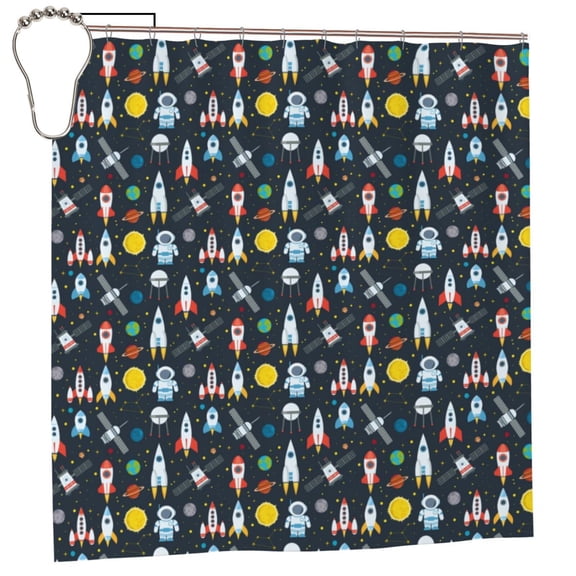 Rateoe Rocket Space Shower Curtain - Fancy Bathroom Shower Curtain Sets - Waterproof Shower Curtain with Hooks with 12 Plastic Hooks 72x72 Inches