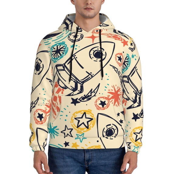 Rateoe Rockets Pattern Mens Hoodie, Pullover Hooded Sweatshirt, Kangaroo Pocket Hoodie Ideal for Daily Wear, Travel and Home-Small