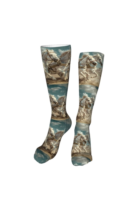 Roman Chariot Horse Race print Women's Men's Novelty 20in Crew Socks Cotton Socks Knee High Socks for Walking,Running,Nurses,Pregnancy-One Size