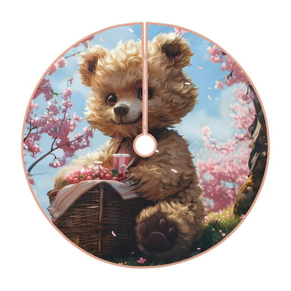 Rateoe Romantic Floral Bear Pattern Christmas Tree Skirt with Ties , Christmas Tree Decorations, Farmhouse Christmas Decor Xmas Holiday Decorations-30"