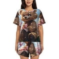 thumbnail image 1 of Rateoe Romantic Floral Bear Pattern Women's Short-Sleeved Pajama Set - 2 Piece Soft and Lightweight Sleepwear Set-3X-Large, 1 of 7