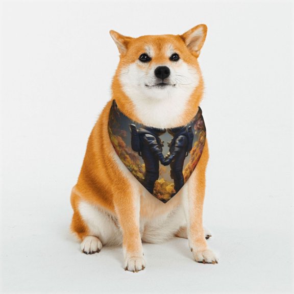 Rateoe Romantic Flower Astronaut Couple Print Pet Scarf for Dogs and Cats – Stylish Reflective Design, Breathable & Durable Pet Bandana with Quick-Release Buckle-Small