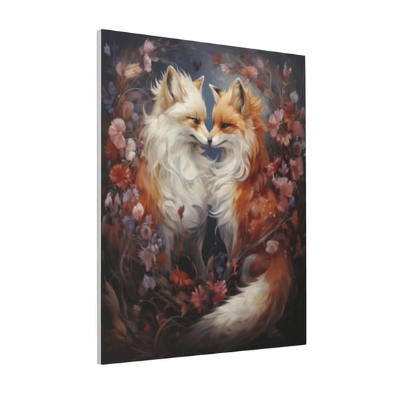 Rateoe Romantic Flower Fox Couple Pattern Decorative Picture – Unique Modern Wall Art, Ready-to-Hang Canvas Print for Home (Vertical)